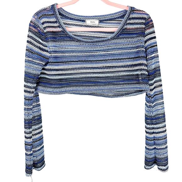 Menlo Y2K Top Knit Long Sleeve Cropped Top Blue Stripe Y2K Tops - Picture 1 of 4